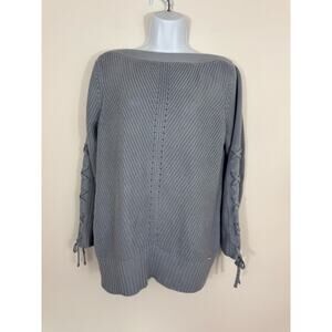 Ivanka Trump Lace Up Sleeve Knit Sweater Blue Size M